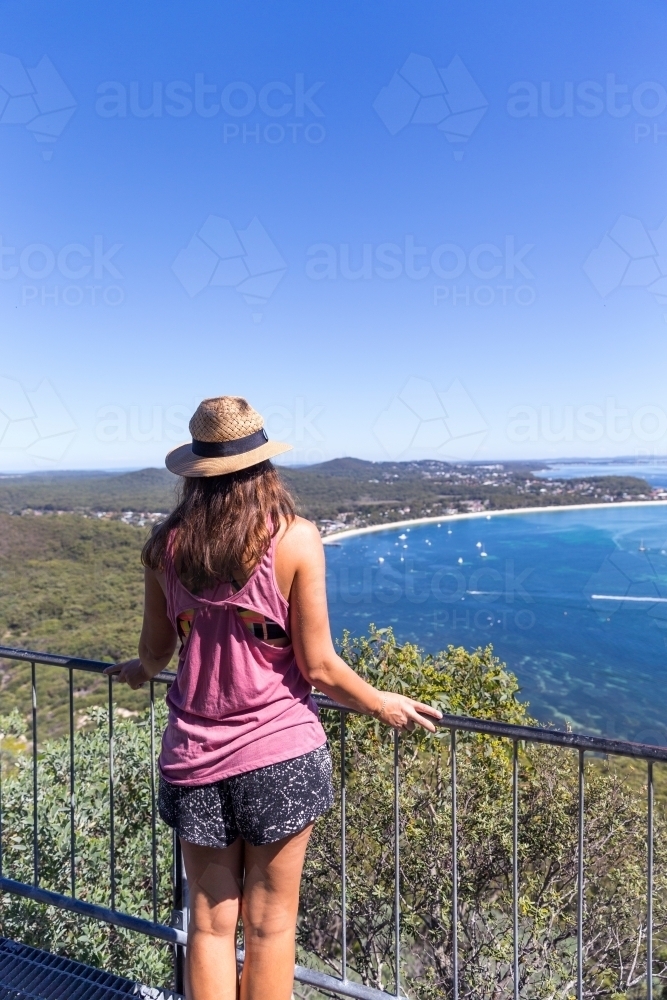 Woman looking out over Nelson Bay - Australian Stock Image