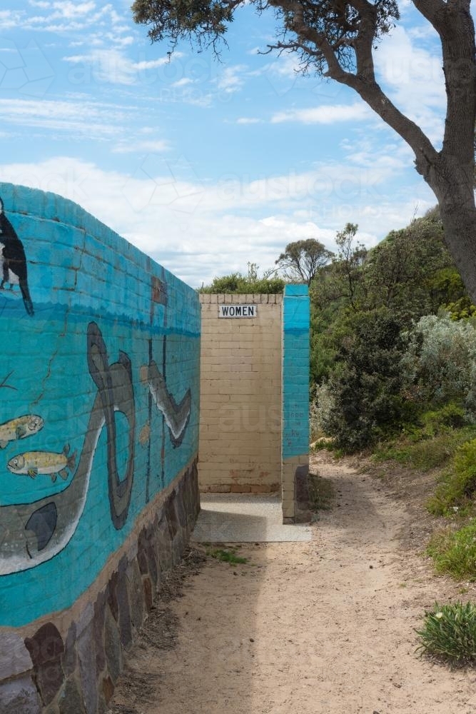 women's public toilet at the beach, probably 1960s - Australian Stock Image