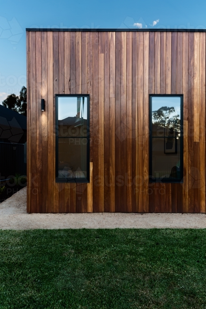 Wood cladding detail on a new home building - Australian Stock Image