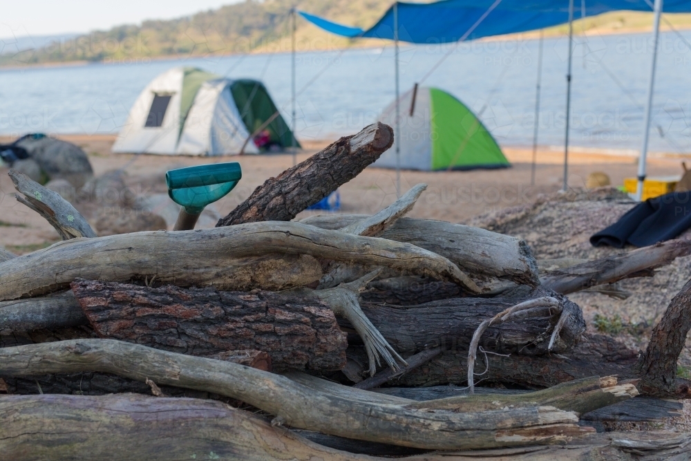 Wood pile at a camping site at Wyangala dam - Australian Stock Image