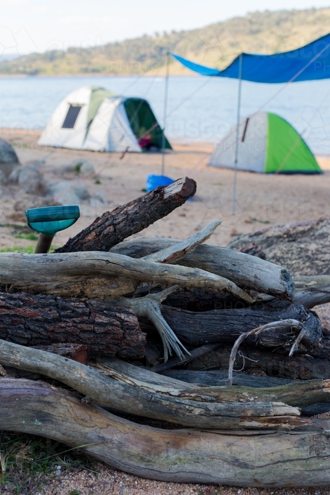 Wood pile at a camping site at Wyangala dam - Australian Stock Image