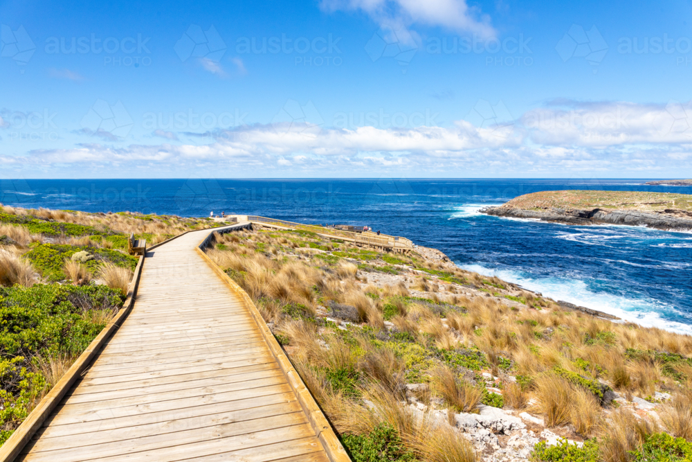 Wooden Boardwalk Leading Along the Coast Towards Admirals Arch, Kangaroo Island - Australian Stock Image