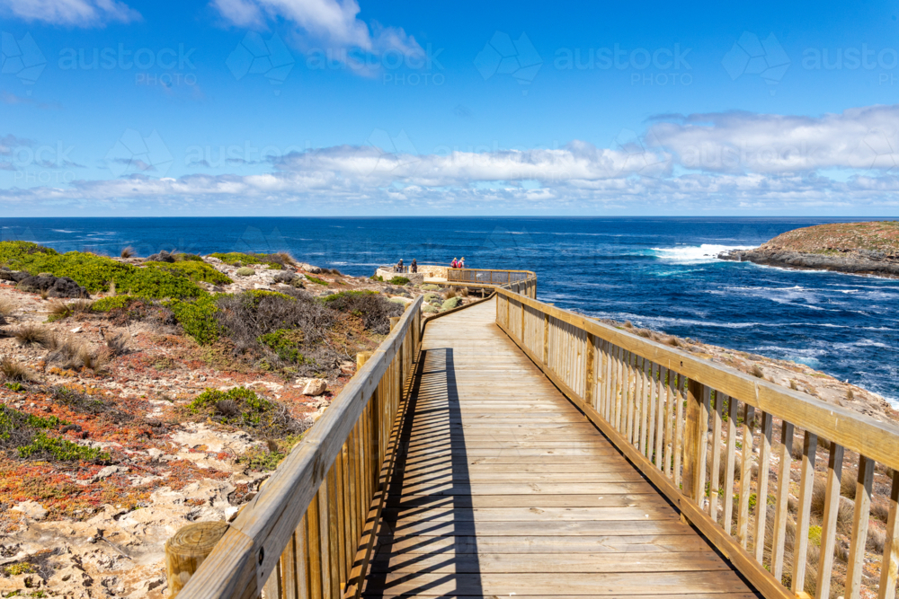 Wooden Boardwalk Leading to Coastal Viewing Platform at Admirals Arch, Kangaroo Island - Australian Stock Image
