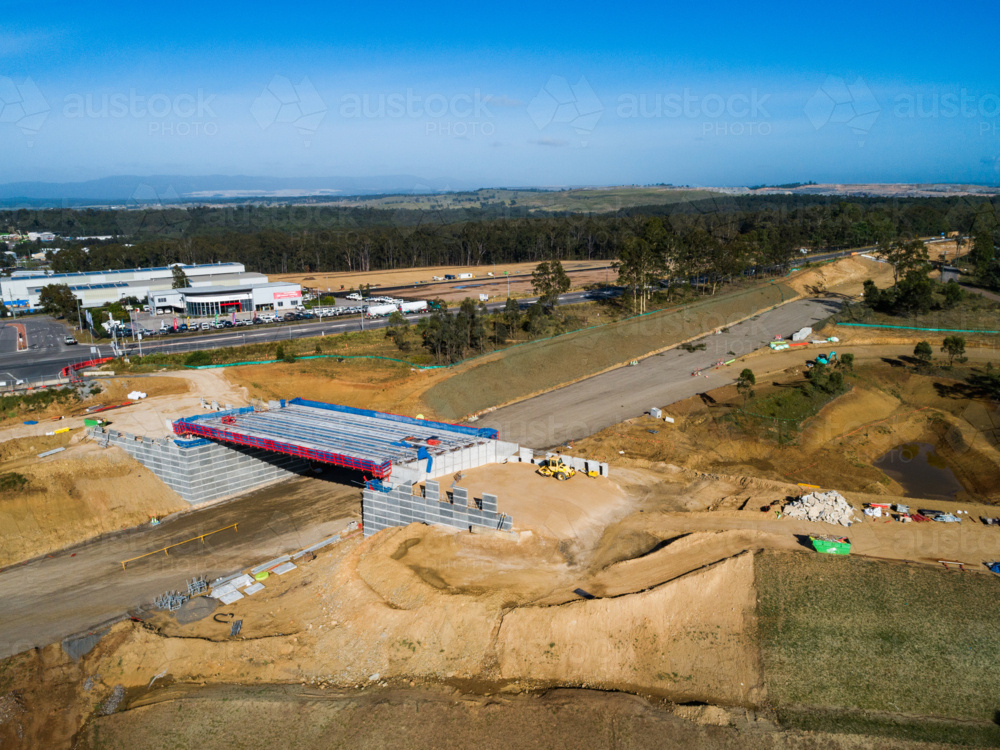 Worksite with bridge for bypass road connection under construction in Singleton NSW - Australian Stock Image