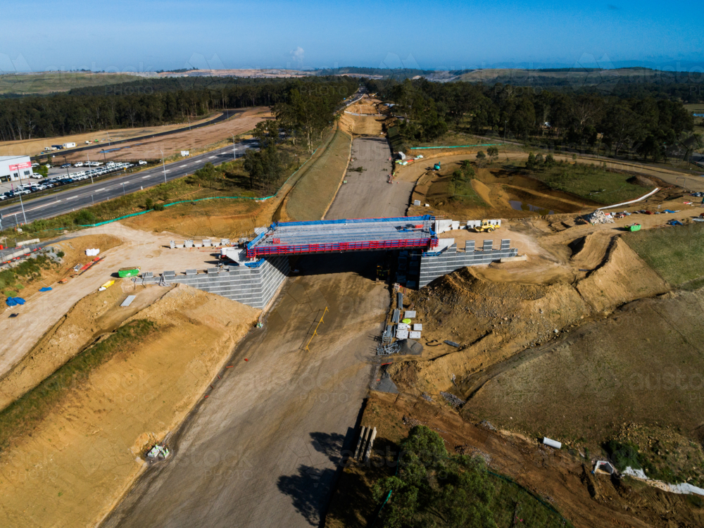 Worksite with bridge for bypass road connection under construction in Singleton NSW - Australian Stock Image