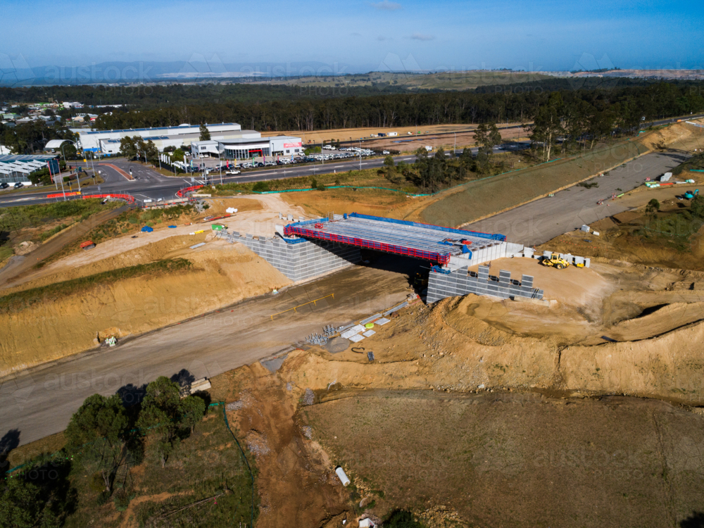 Worksite with bridge for bypass road connection under construction in Singleton NSW - Australian Stock Image