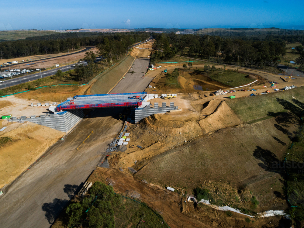 Worksite with bridge for bypass road connection under construction in Singleton NSW - Australian Stock Image
