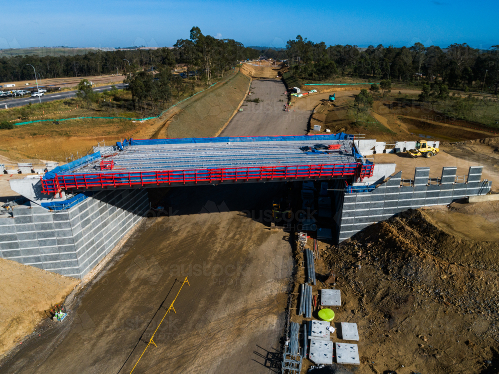 Worksite with bridge for bypass road connection under construction in Singleton NSW - Australian Stock Image