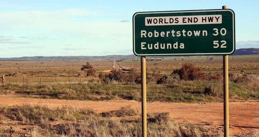 Worlds End Highway Signpost - Australian Stock Image
