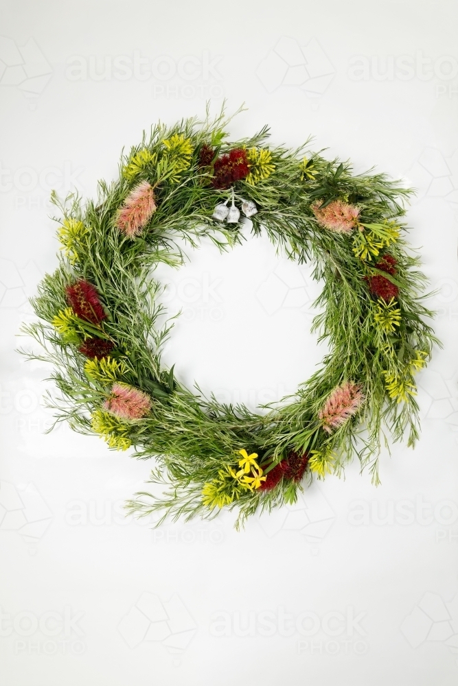 Wreath of native plants and flowers - Australian Stock Image