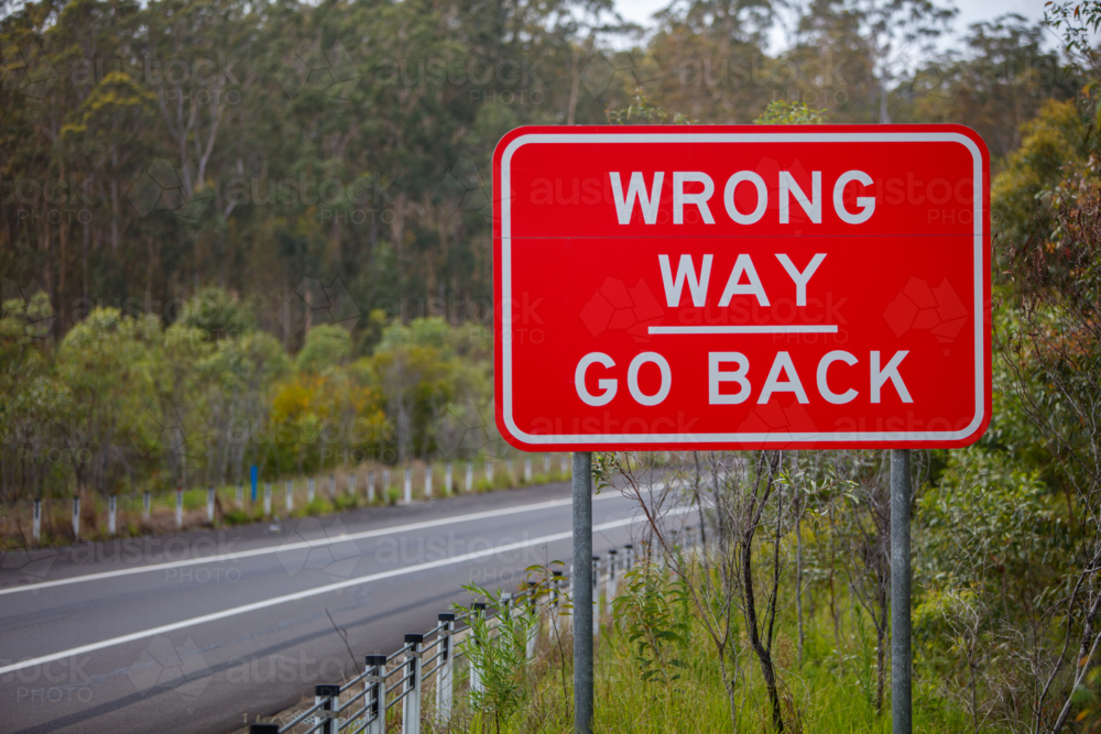 Wrong Way, Go Back sign - Australian Stock Image