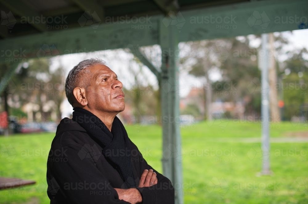 Wurundjeri Elder Looking Upwards - Australian Stock Image
