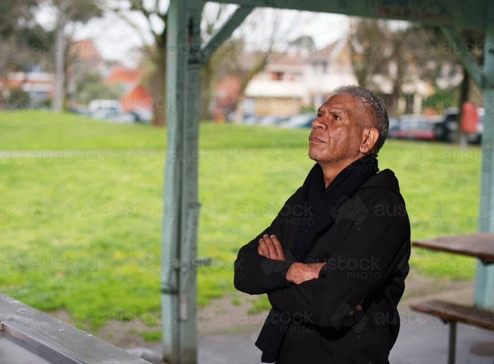 Wurundjeri Elder with Folded Arms - Australian Stock Image