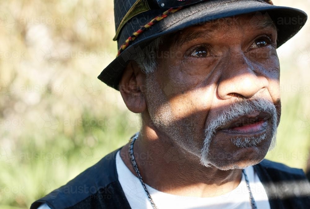 Wurundjeri Elder with Shadow on Face - Australian Stock Image