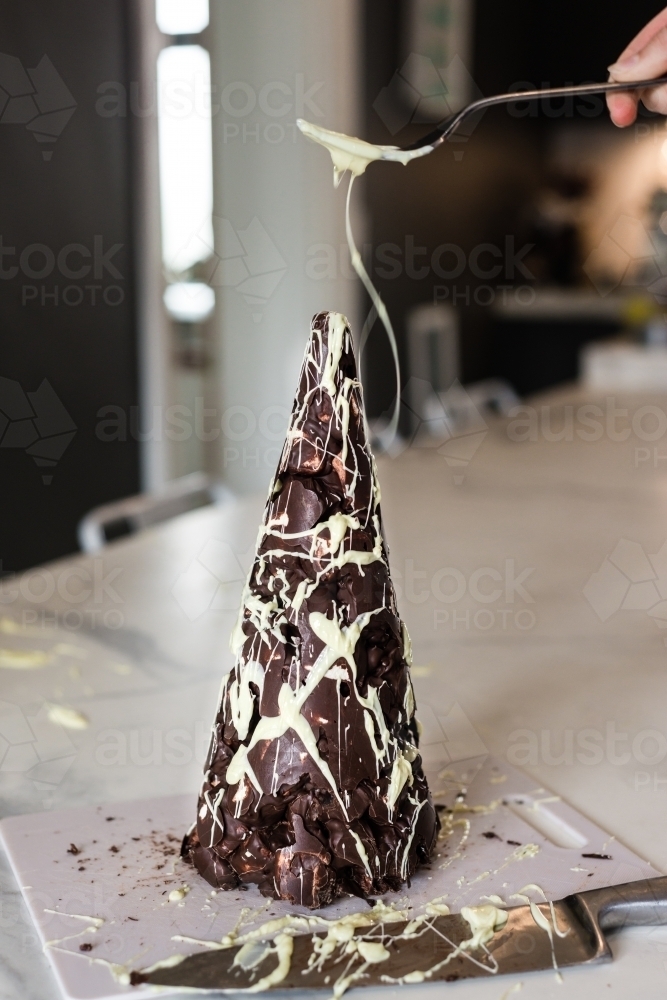 Xmas Tree rocky road drizzled with white chocolate - Australian Stock Image