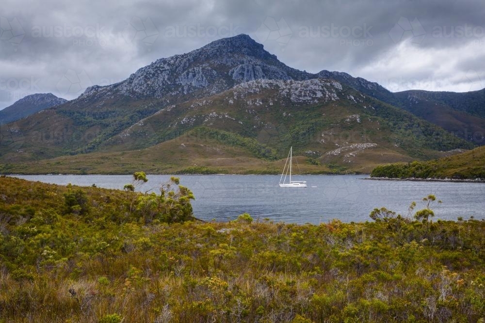 Yacht near Bathurst Harbour - Australian Stock Image