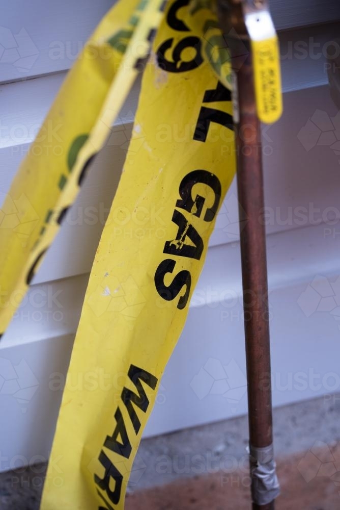 Yellow Warning Gas Tape - Australian Stock Image