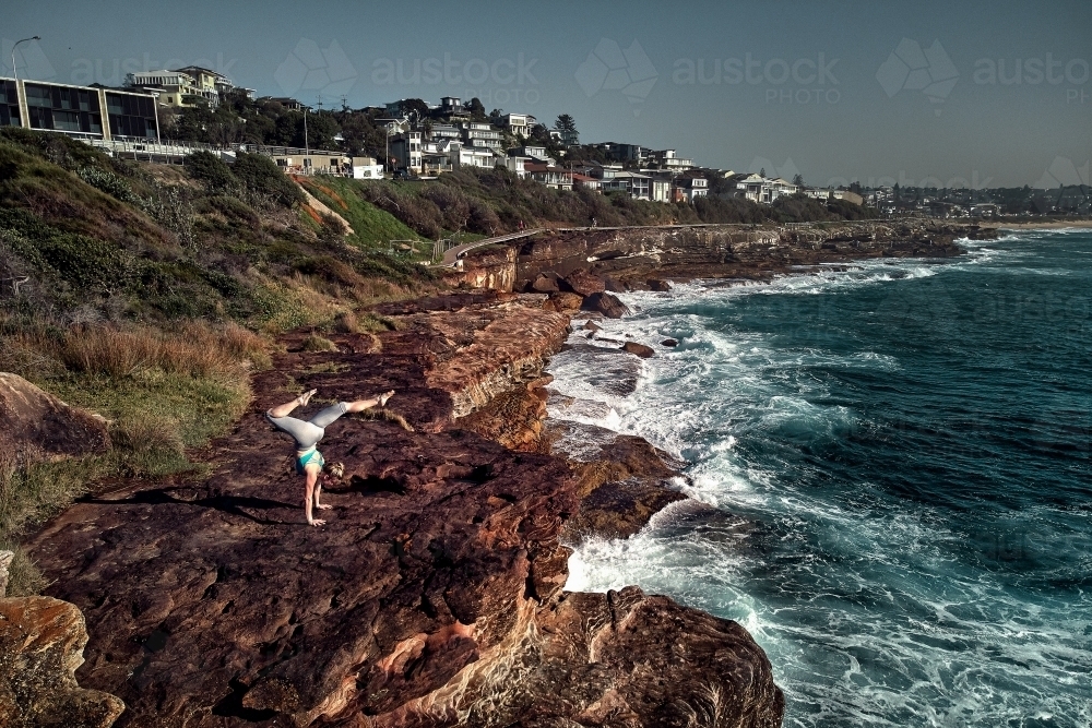 Yoga woman ocean - Australian Stock Image