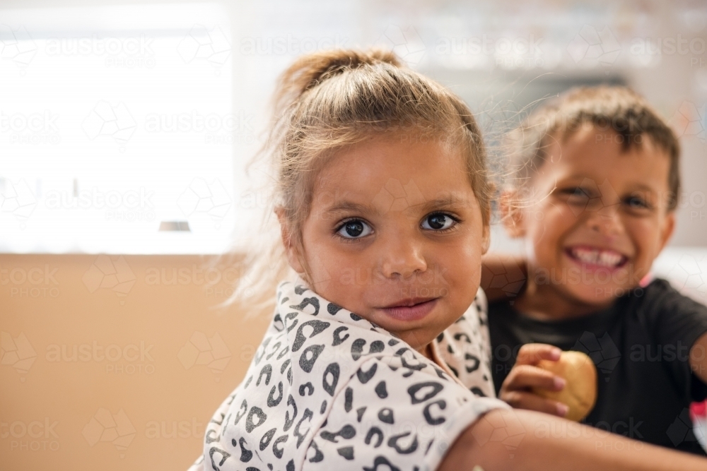 Young Aboriginal girl at preschool - Australian Stock Image