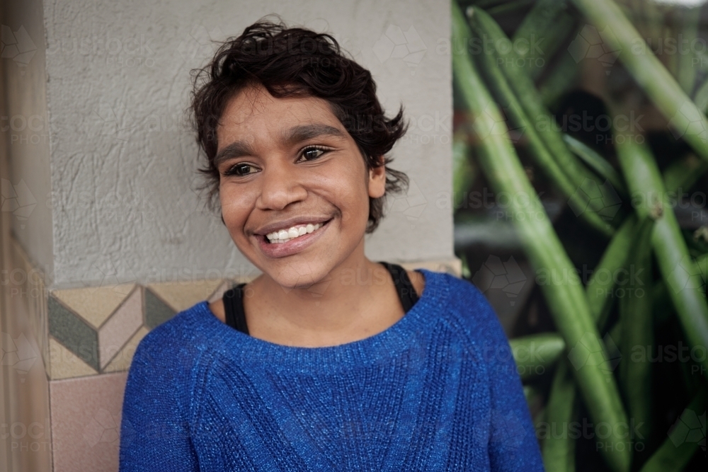 Young Aboriginal Woman Smiling - Australian Stock Image