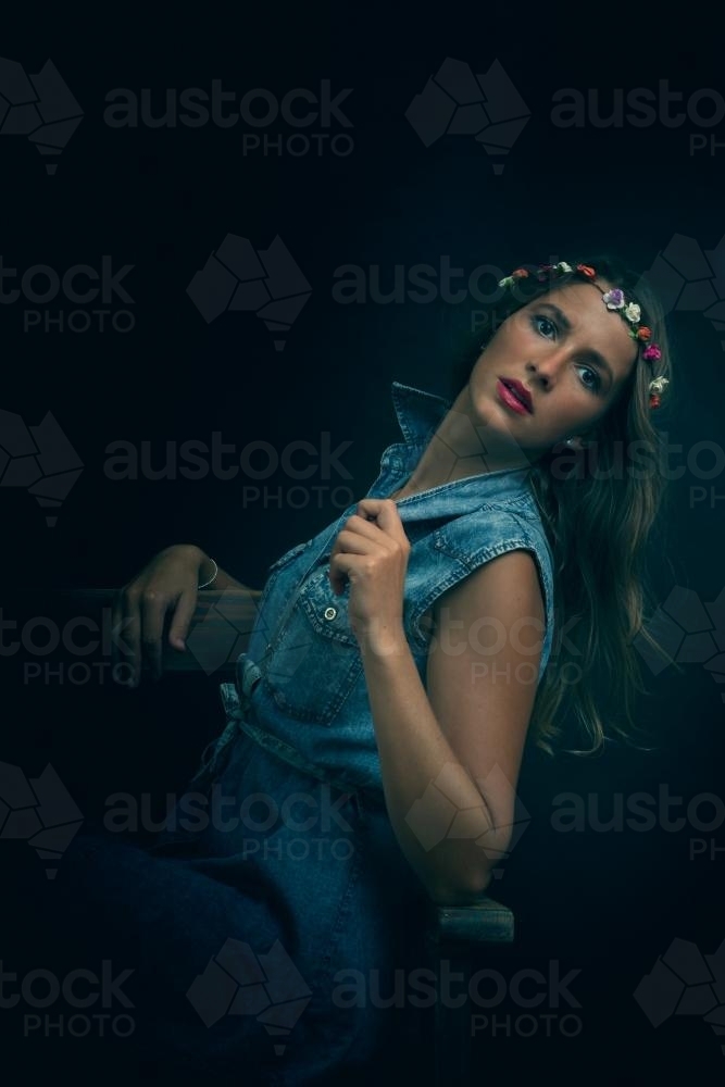 Young Attractive Woman in Denim Dress - Australian Stock Image