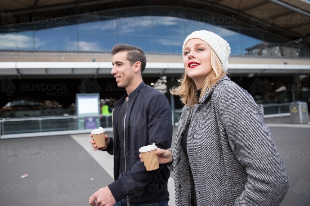 Young Couple Exploring Melbourne on Foot - Australian Stock Image