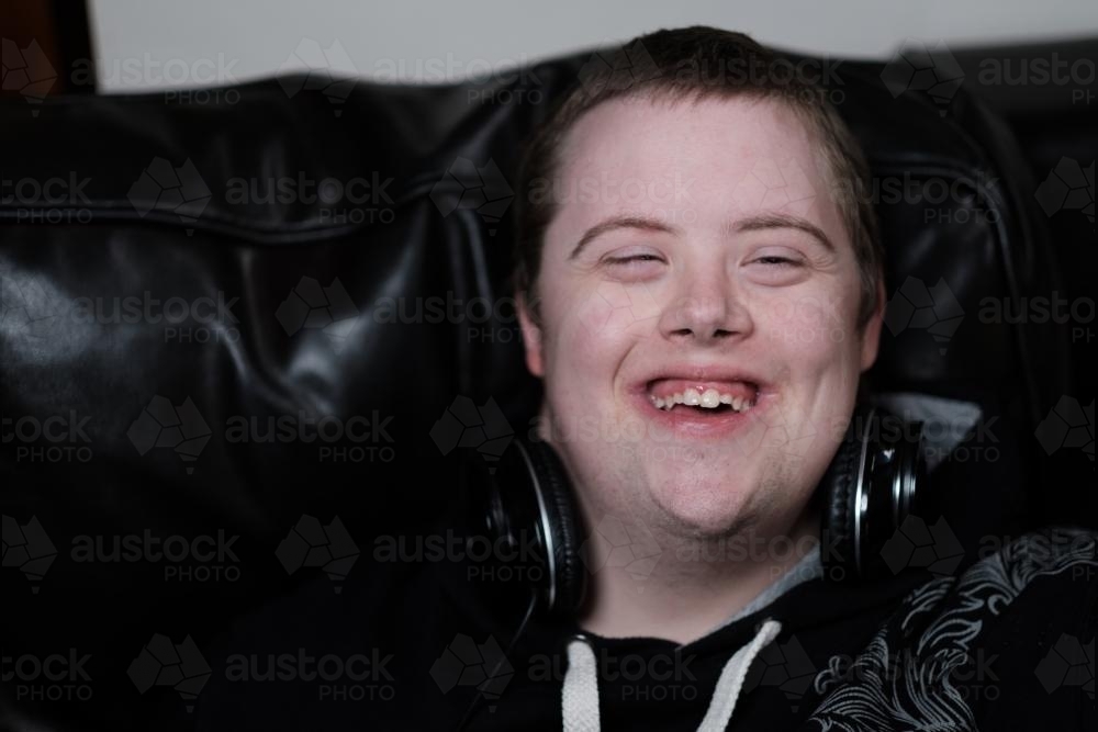 Young Disabled Man Smiling - Australian Stock Image
