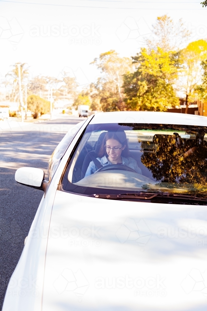 Young driver in right hand drive car - Australian Stock Image