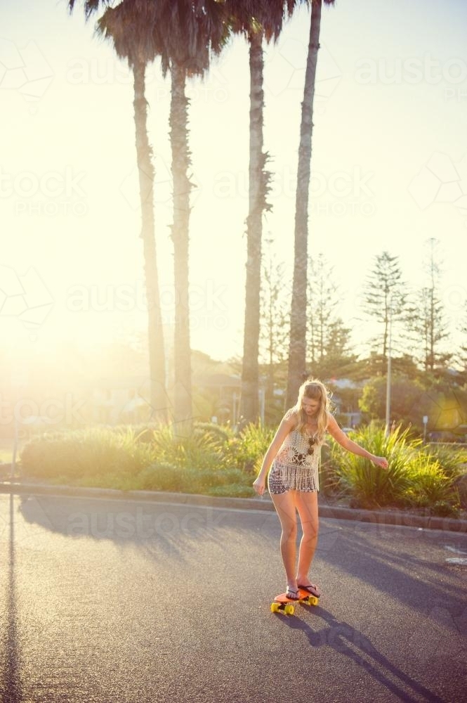 Young Girl skateboarding - Australian Stock Image