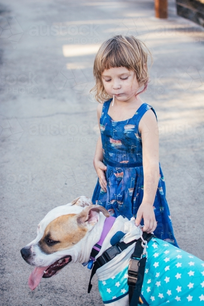 Young girl walking her dog - Australian Stock Image