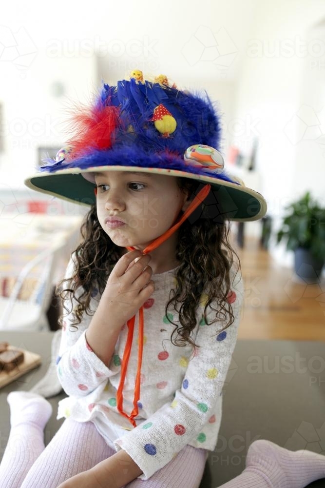 Young girl with hand made easter hat - Australian Stock Image