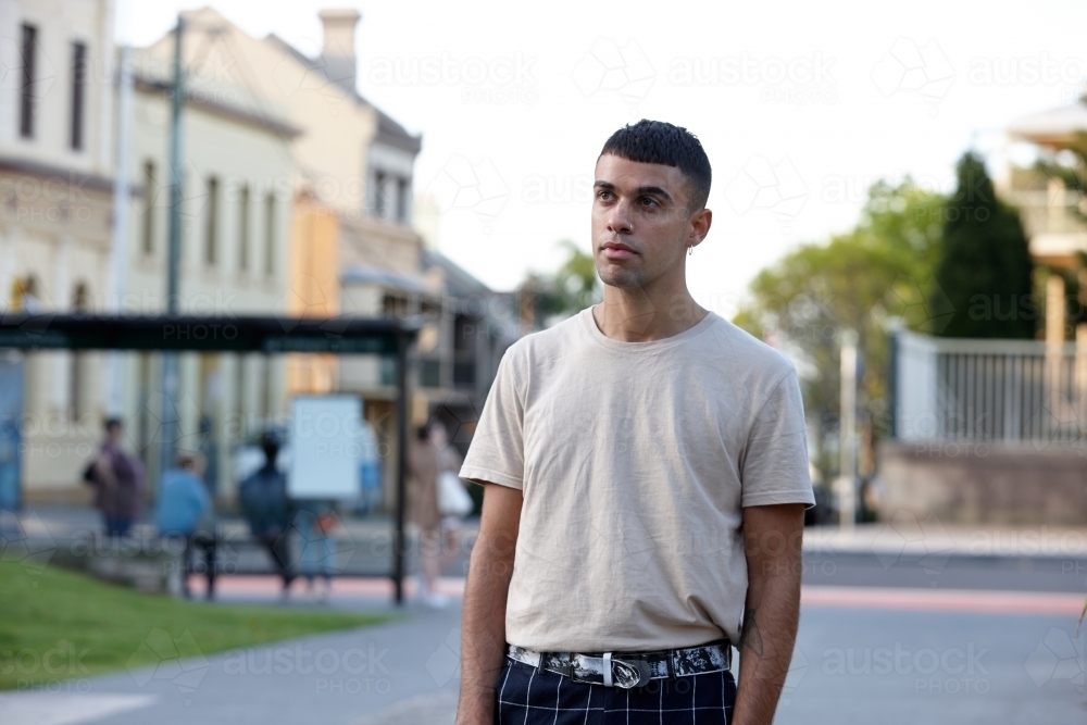 Young Indigenous Australian man enjoying time outdoors - Australian Stock Image