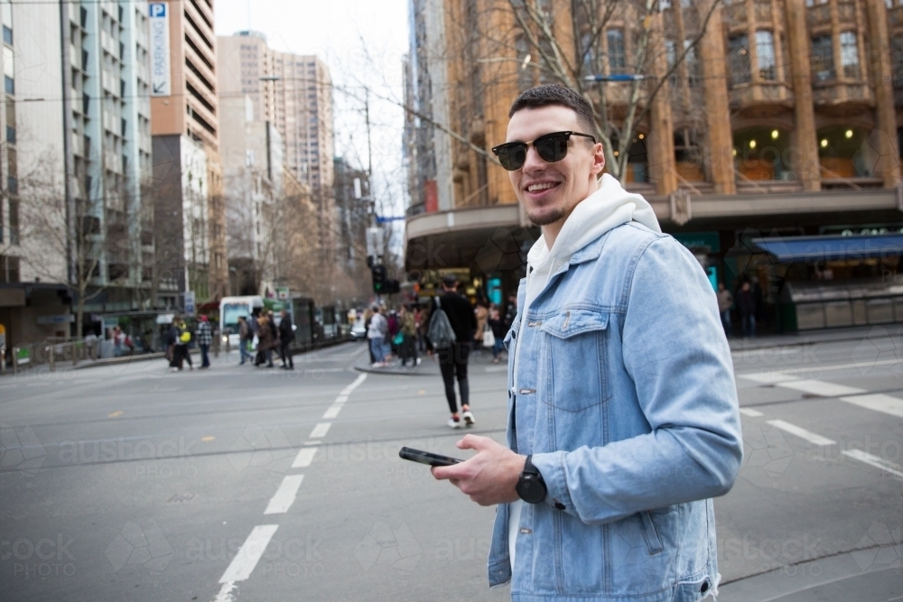 Young Man Exploring Melbourne - Australian Stock Image