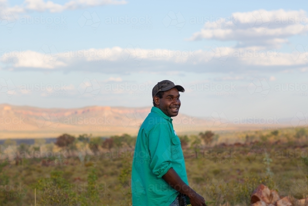 Young man in the kimberley landscape - Australian Stock Image