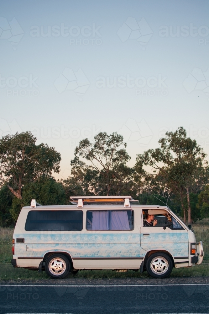 Young man road tripping across Australia - Australian Stock Image