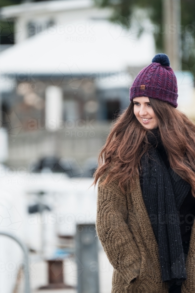 Young woman dressed for winter. - Australian Stock Image
