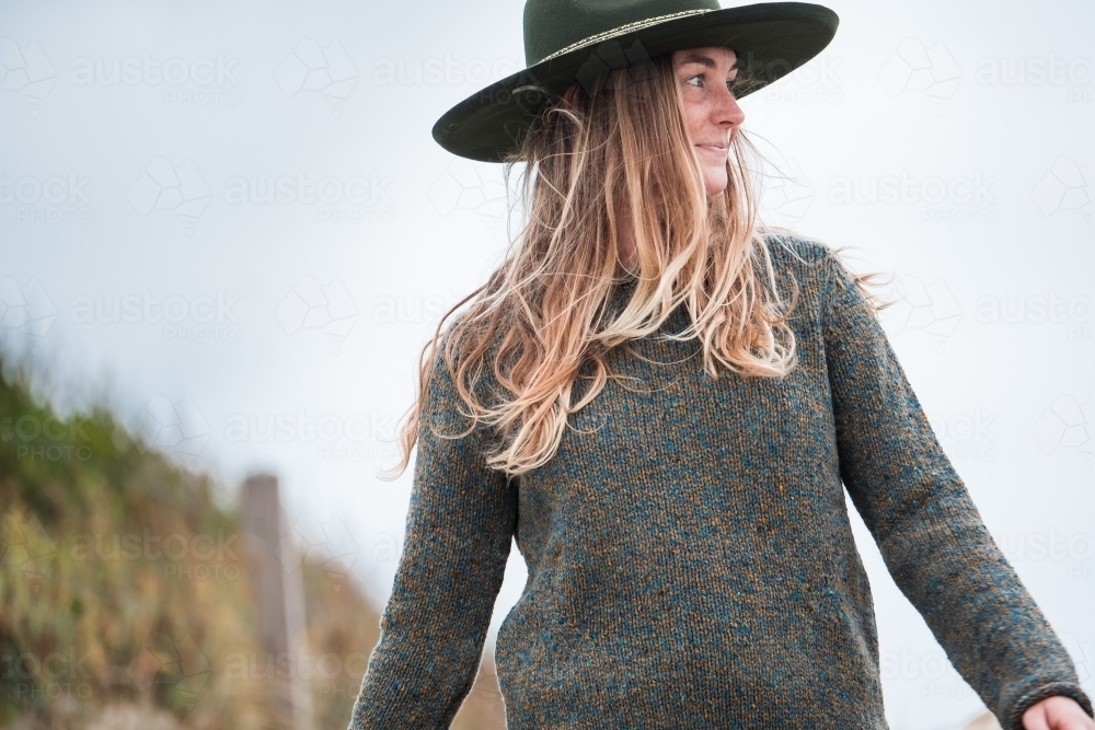 young woman in a hat. - Australian Stock Image