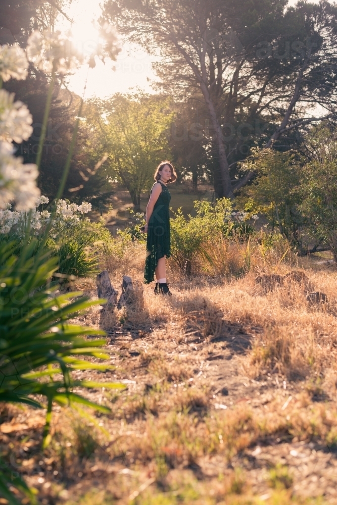young woman in a long dress - Australian Stock Image