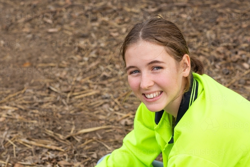 Young woman in hi-vis shirt - Australian Stock Image