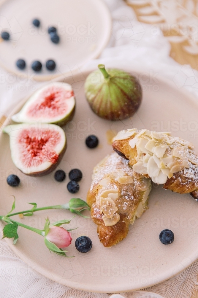 Yummy Delicious Almond Croissants with Fruits - Australian Stock Image