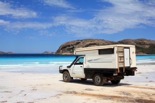 4WD camper parked on the beach - Australian Stock Image