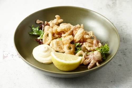 A bowl of squid rings - Australian Stock Image