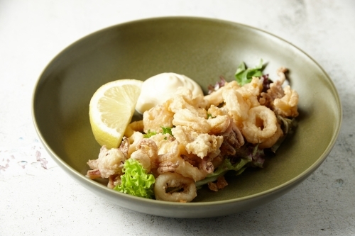 A bowl of squid rings - Australian Stock Image