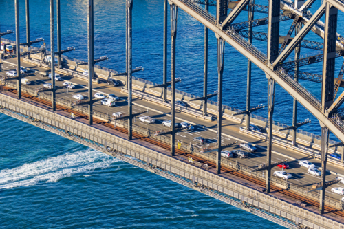 A close shot of traffic on the deck of the Harbour Bridge - Australian Stock Image
