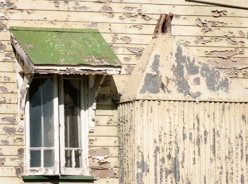 A close up of Peeling Paint on an old Queenslander Style House.
