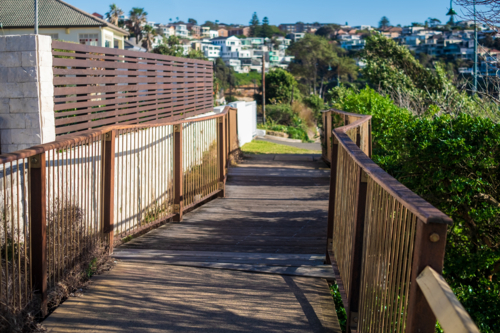 a coastal wooden footpath at Maroubra - Australian Stock Image