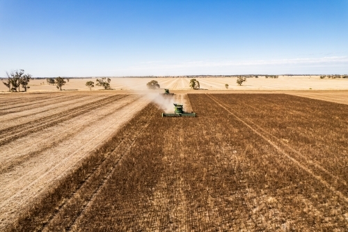 A combine harvester under a clear blue sky. - Australian Stock Image