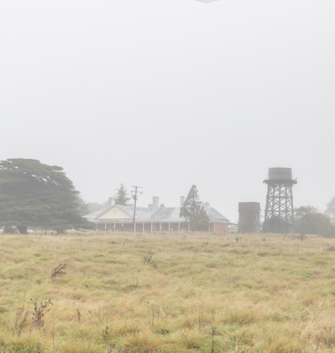 A country scene with an old homestead and a water tank - Australian Stock Image