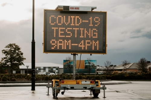 A COVID-19 testing site sign - Australian Stock Image