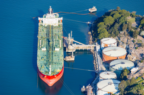 A large oil tanker in Gore Bay at Greenwich - Australian Stock Image